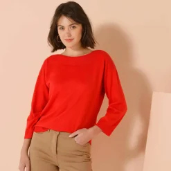 Pull col bateau manches 3/4, toucher doux