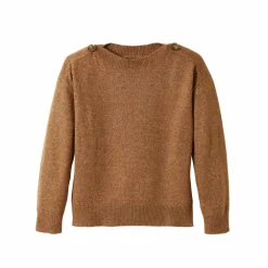 Pull col bateau uni, épaules boutonnées