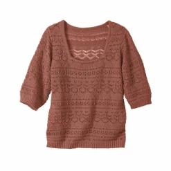 Pull col carré uni, maille ajourée