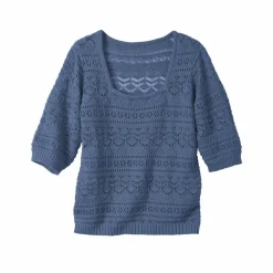 Pull col carré uni, maille ajourée