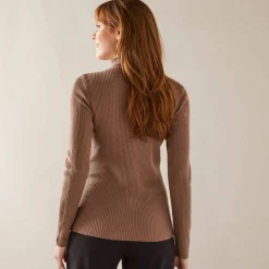Pull col montant court, maille côtelée