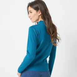 Pull col montant court, maille côtelée