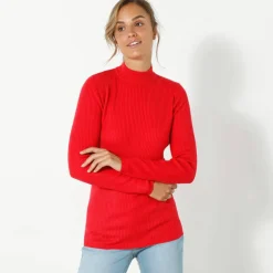 Pull col montant long, maille côtelée