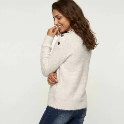 Pull col montant, maille poilue fantaisie