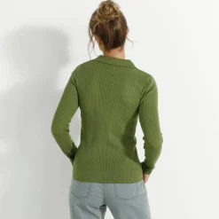 Pull col polo, maille côtelée