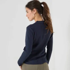 Pull col polo, maille côtelée