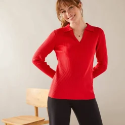 Pull col polo, maille côtelée