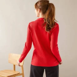 Pull col polo, maille côtelée