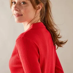 Pull col polo, maille côtelée
