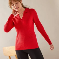 Pull col polo, maille côtelée