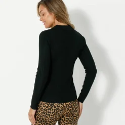 Pull col polo, maille côtelée