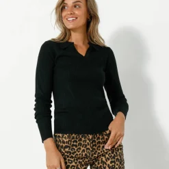 Pull col polo, maille côtelée