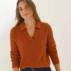 Pull col polo, maille fantaisie