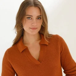 Pull col polo, maille fantaisie