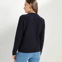 Pull col polo, maille fantaisie