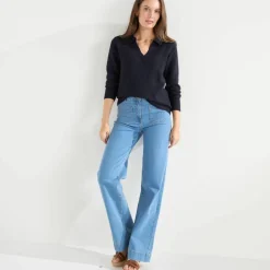 Pull col polo, maille fantaisie