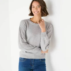 Pull col rond finitions écailles