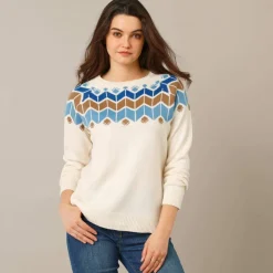 Pull col rond jacquard, toucher doux