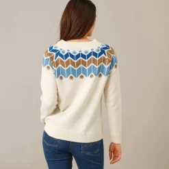 Pull col rond jacquard, toucher doux