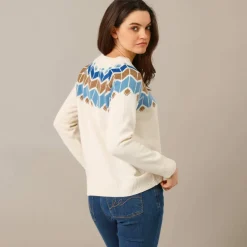 Pull col rond jacquard, toucher doux