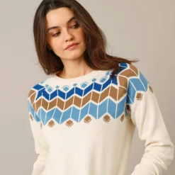 Pull col rond jacquard, toucher doux