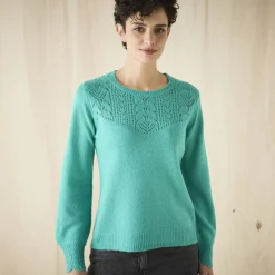 Pull col rond maille ajourée, toucher doux