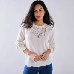 Pull col rond maille ajourée, toucher doux