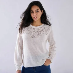 Pull col rond maille ajourée, toucher doux