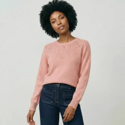 Pull col rond maille ajourée, toucher doux