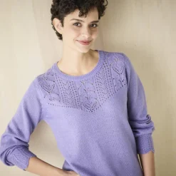 Pull col rond maille ajourée, toucher doux