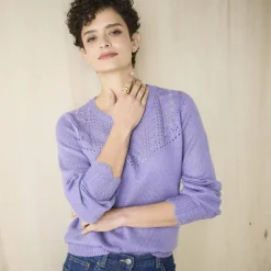 Pull col rond maille ajourée, toucher doux