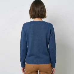 Pull col rond maille ajourée, toucher doux