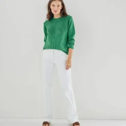 Pull col rond, maille fantaisie