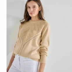 Pull col rond, maille fantaisie