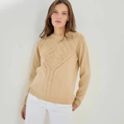 Pull col rond, maille fantaisie