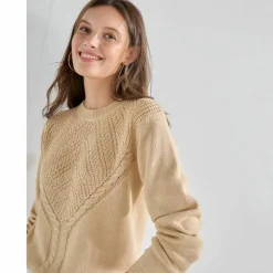 Pull col rond, maille fantaisie