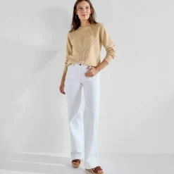 Pull col rond, maille fantaisie