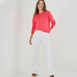 Pull col rond, maille fantaisie