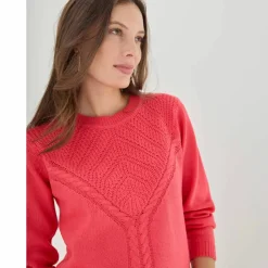 Pull col rond, maille fantaisie