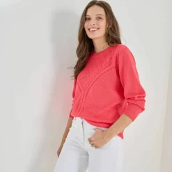 Pull col rond, maille fantaisie