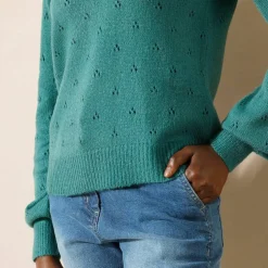 Pull col rond, maille pointelle toucher doux
