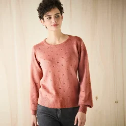 Pull col rond, maille pointelle toucher doux