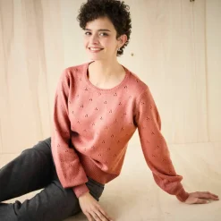 Pull col rond, maille pointelle toucher doux