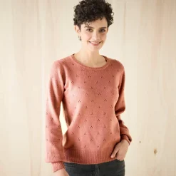 Pull col rond, maille pointelle toucher doux