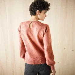 Pull col rond, maille pointelle toucher doux