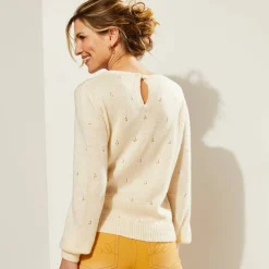 Pull col rond, maille pointelle toucher doux