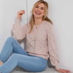 Pull col rond, maille pointelle toucher doux