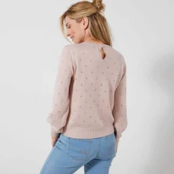Pull col rond, maille pointelle toucher doux