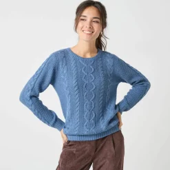 Pull col rond, maille torsadée