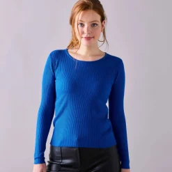 Pull col rond manches longues maille côtelée